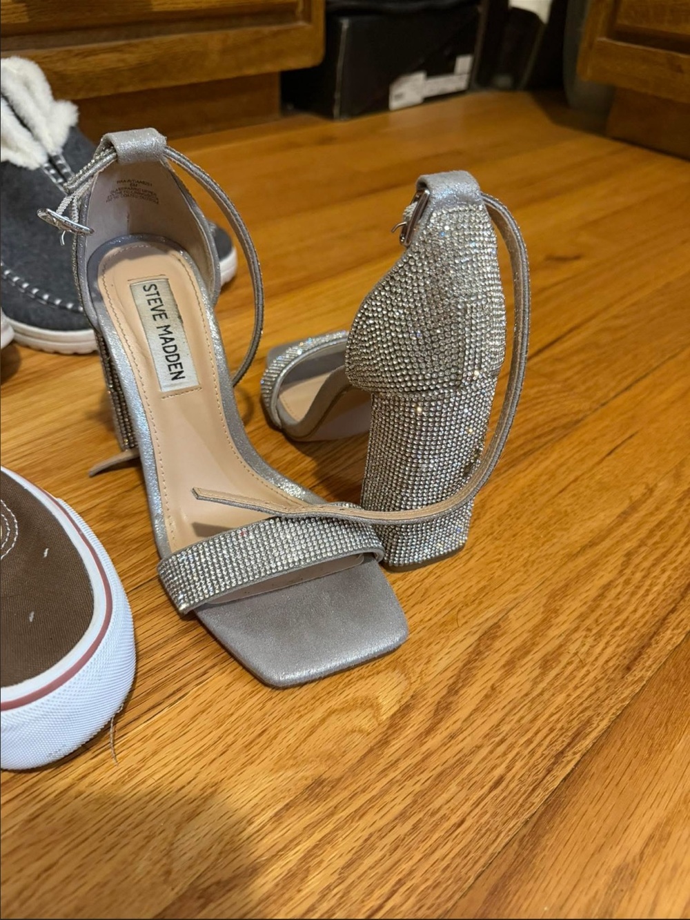 Steve Madden Silver Rhinestone Block Heel Sandals